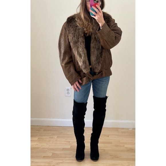 Vintage 1980s Flemington Furs Oversized Leather and Fur Winter Coat - Picture 4 of 12